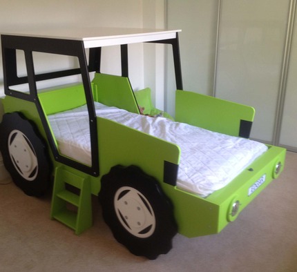 lime green tractor bed with white wheels